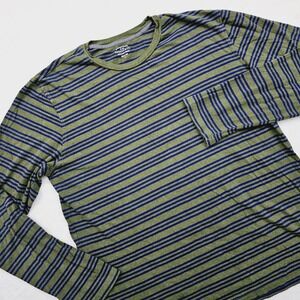 Roebuck Co Mens Large Green Blue Striped Long Sleeve Shirt Crew Neck Casual